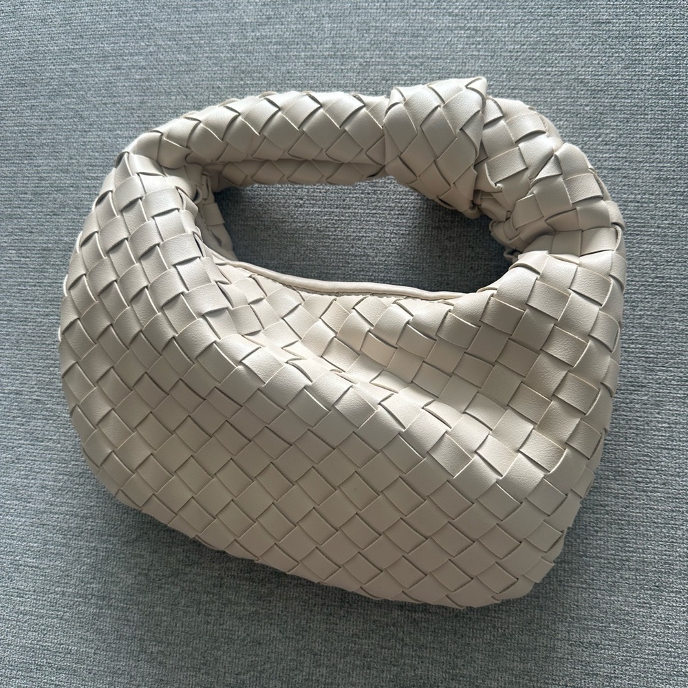 Small woven handbag.